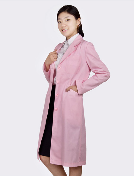 重庆定做藕荷色医生制服,粉色长袖医生工作服订制