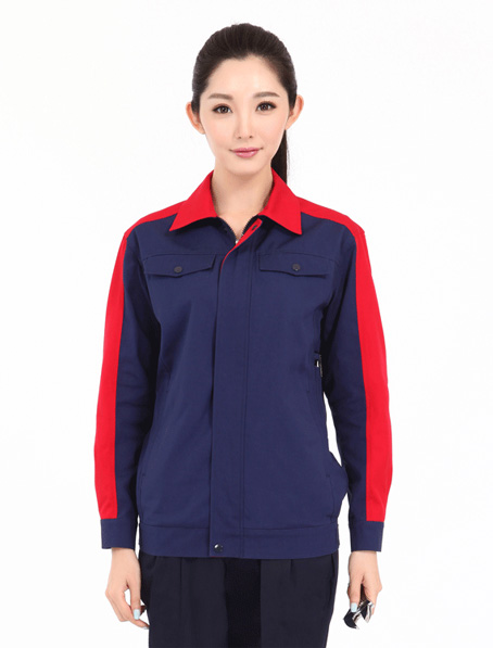 重庆女式长袖工装制服定做,订做工人制服夹克公司