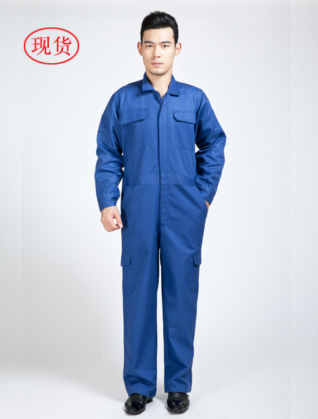 重庆宝蓝色纯棉连体工作服现货批发