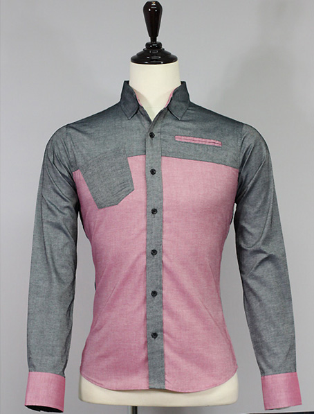 重庆粉色拼色休闲衬衫加工厂