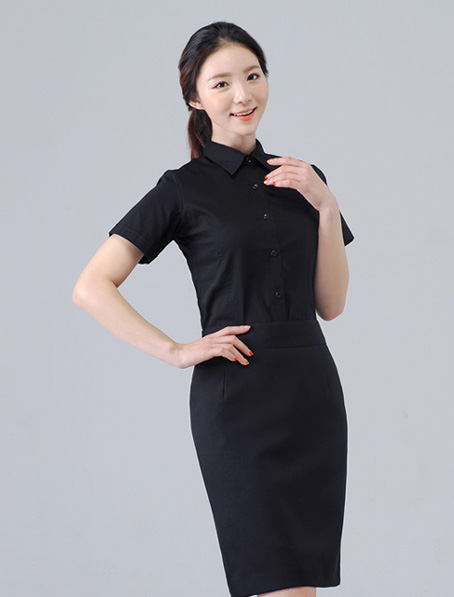 重庆定做女款短袖衬衫,黑色