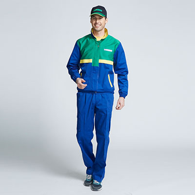 重庆蓝绿色车间男式工作服-重庆工作服定做